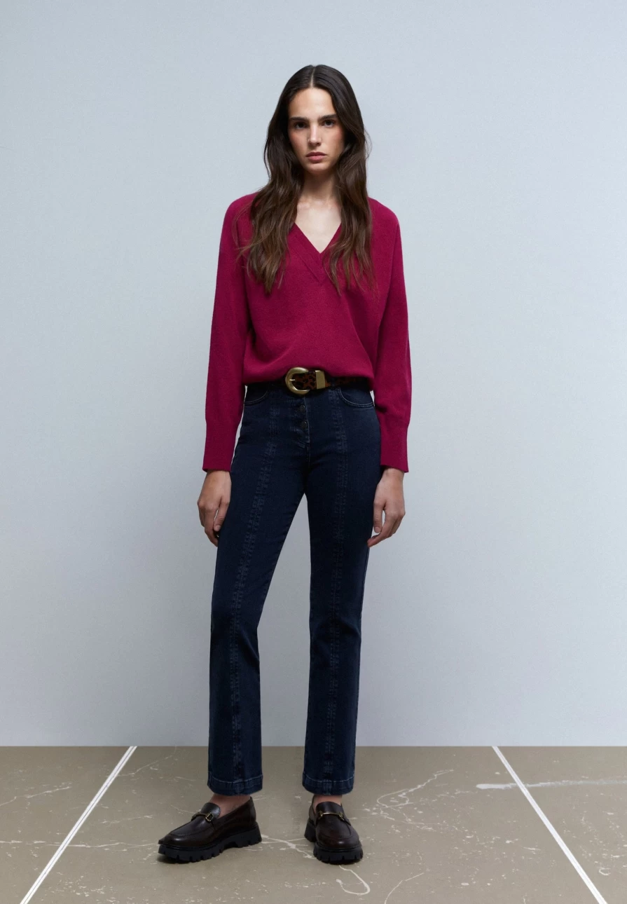 "ScalpersCompany Women's Stylish Sweater with Unique Neckline Design"