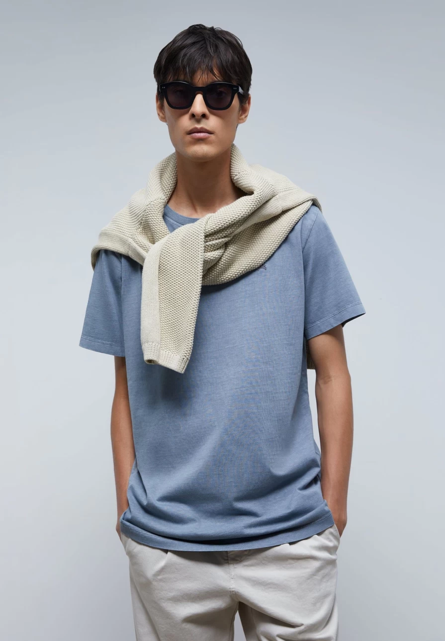 "ScalpersCompany Men's Blue Basic Skull Print T-Shirt"