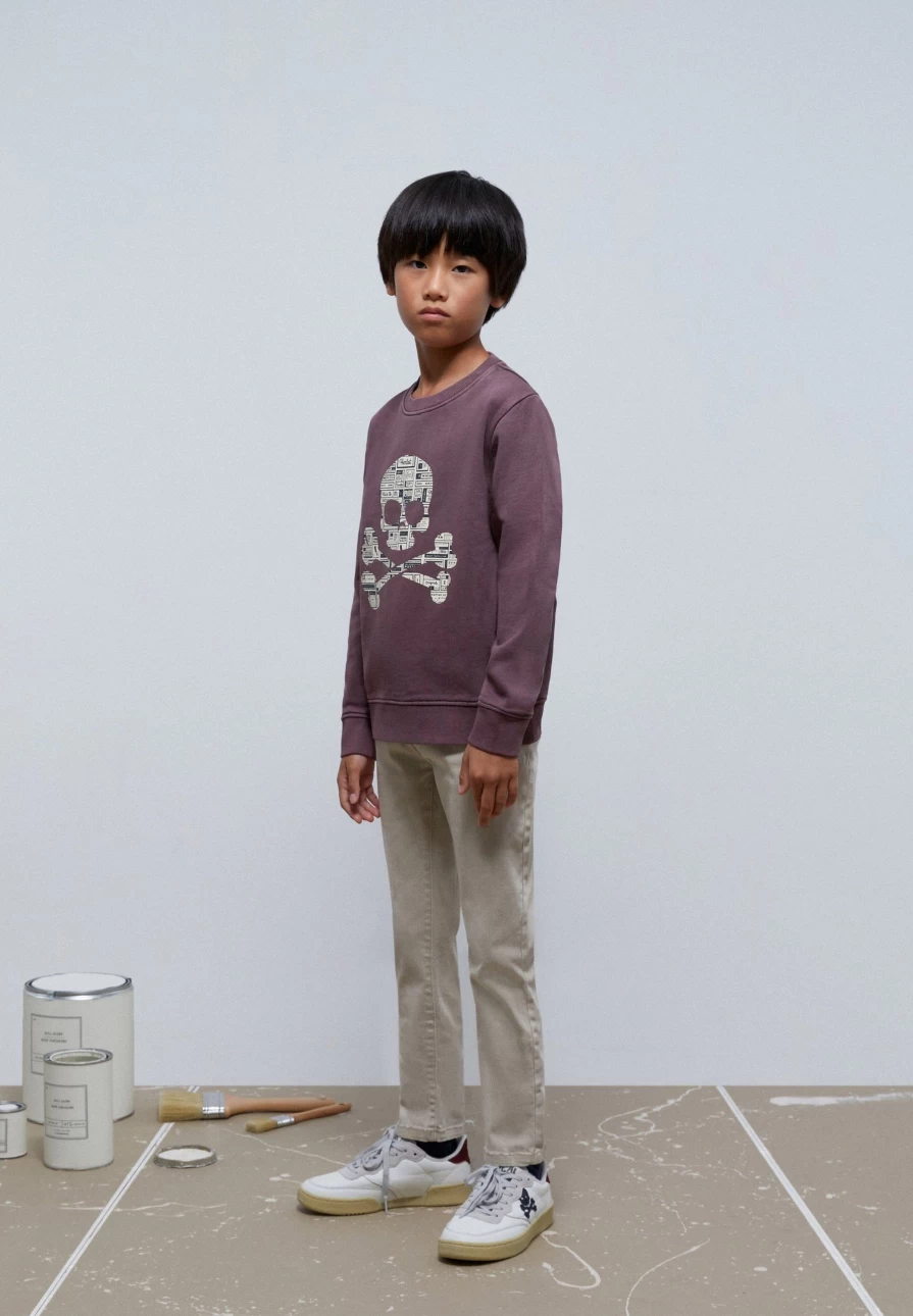 "Kids Skull Print Sweatshirt With Newspaper Text Design by ScalpersCompany"