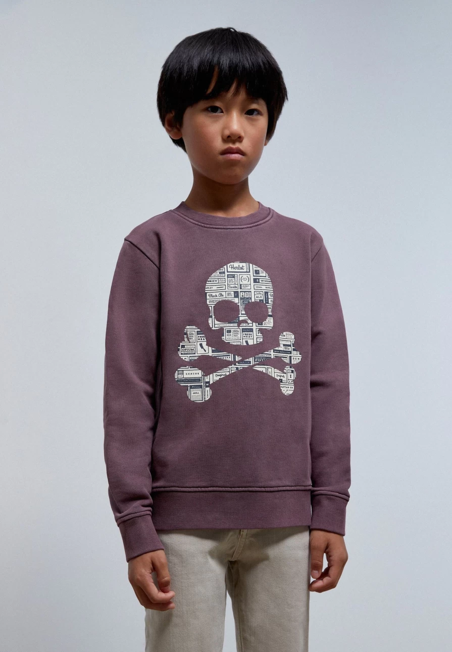 "Kids Skull Print Sweatshirt With Newspaper Text Design by ScalpersCompany"