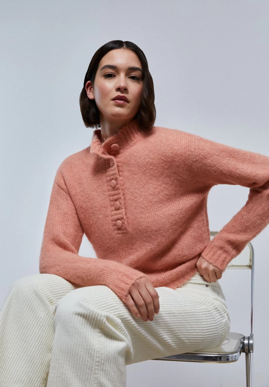 "Scalperscompany Women's Henley Neck Knit Sweater – Soft Comfortable Pullover Top"