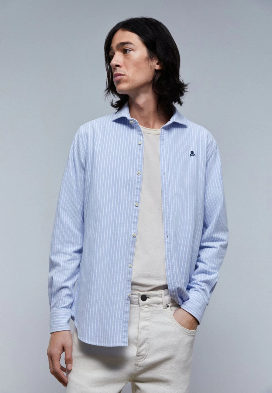 "ScalpersCompany Men's Oxford Shirt with Bold Contrast Skull Print - Stylish Casual Wear"