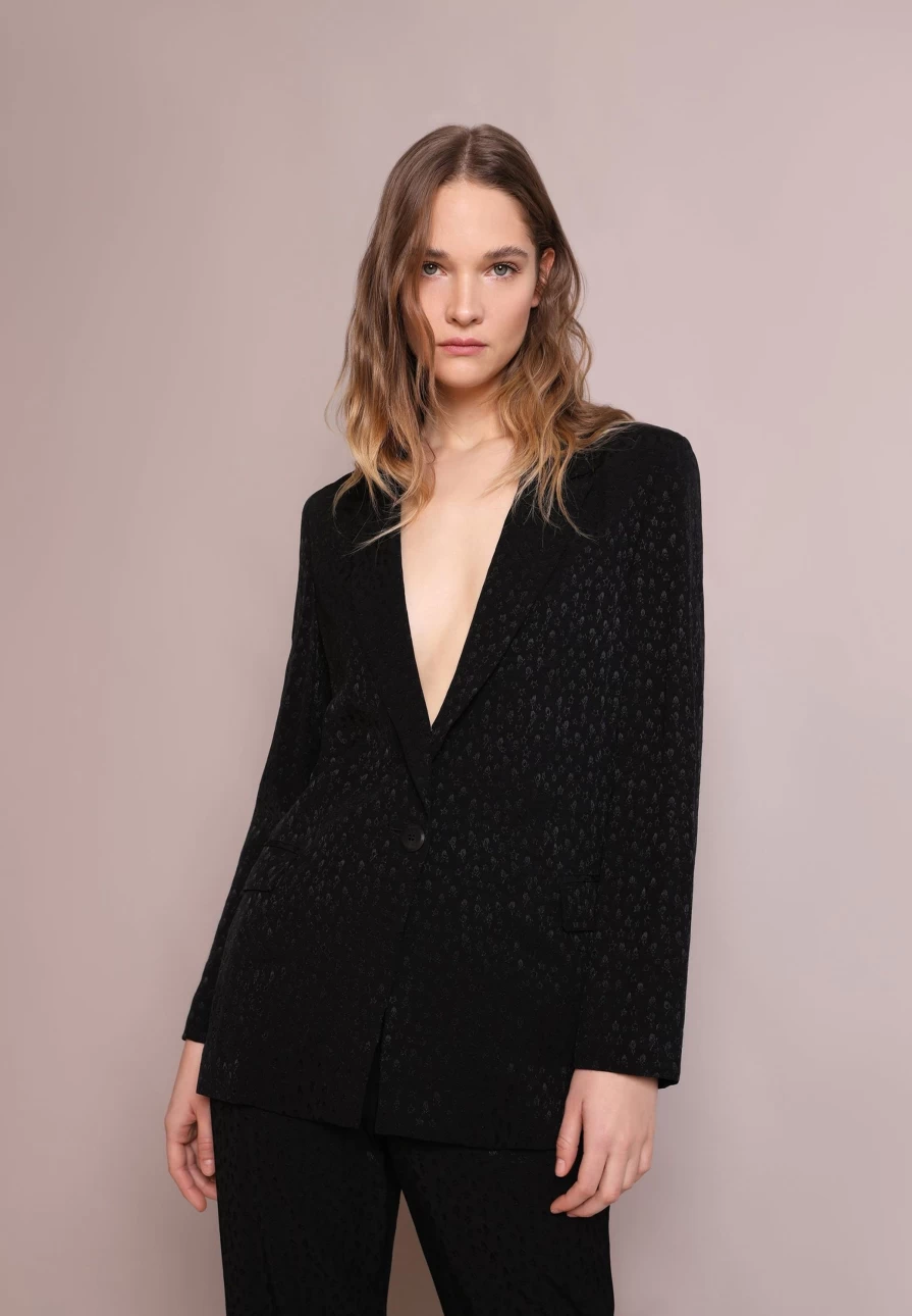 "ScalpersCompany Women's Black Blazer with Skulls & Stars Design - Gothic Fashion Jacket"