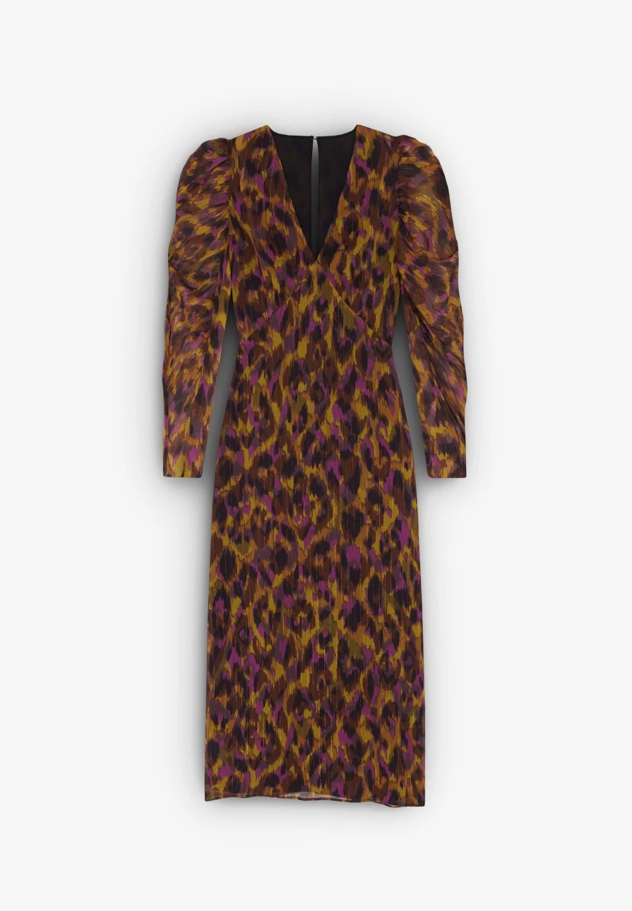 "ScalpersCompany Women's Multicolor Animal Print Midi Dress - Stylish Boho Chic Fashion"