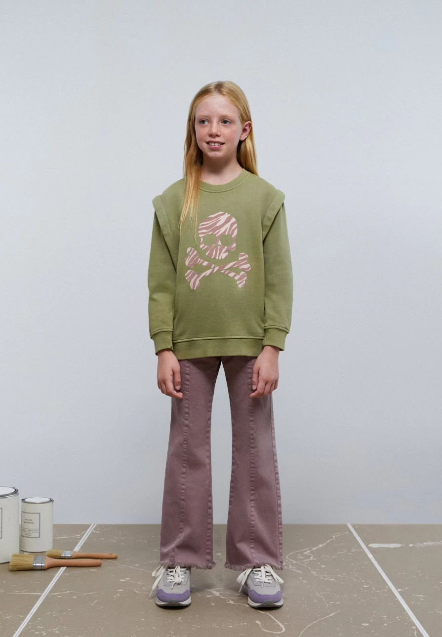 "Scalpers Company Kids' Zebra Print Sweatshirt with Shoulder Pleats"