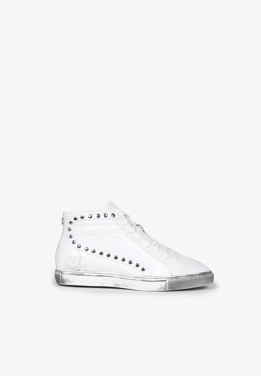 "ScalpersCompany Women's White Studded Sneaker Boots | Fashion Combat Boots"