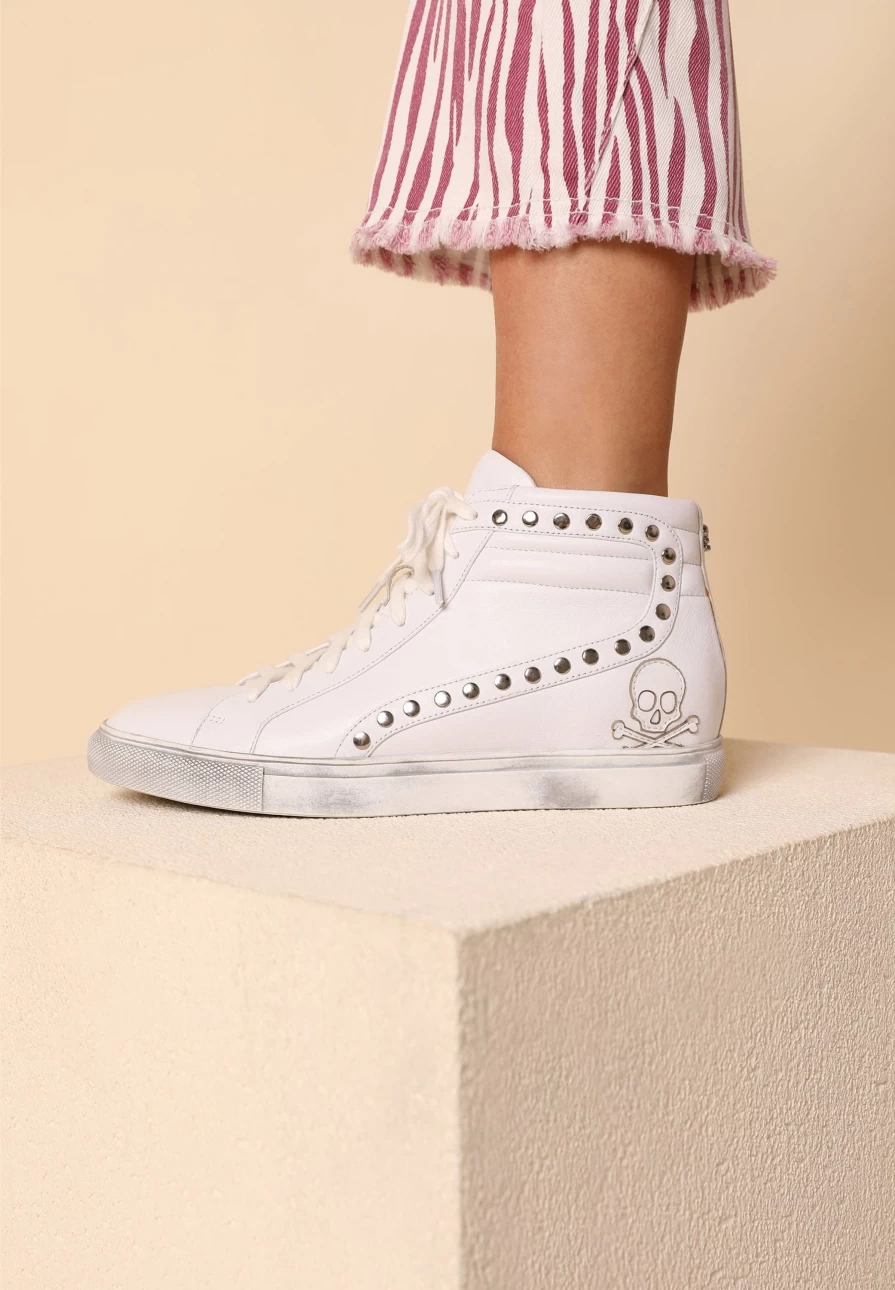 "ScalpersCompany Women's White Studded Sneaker Boots | Fashion Combat Boots"