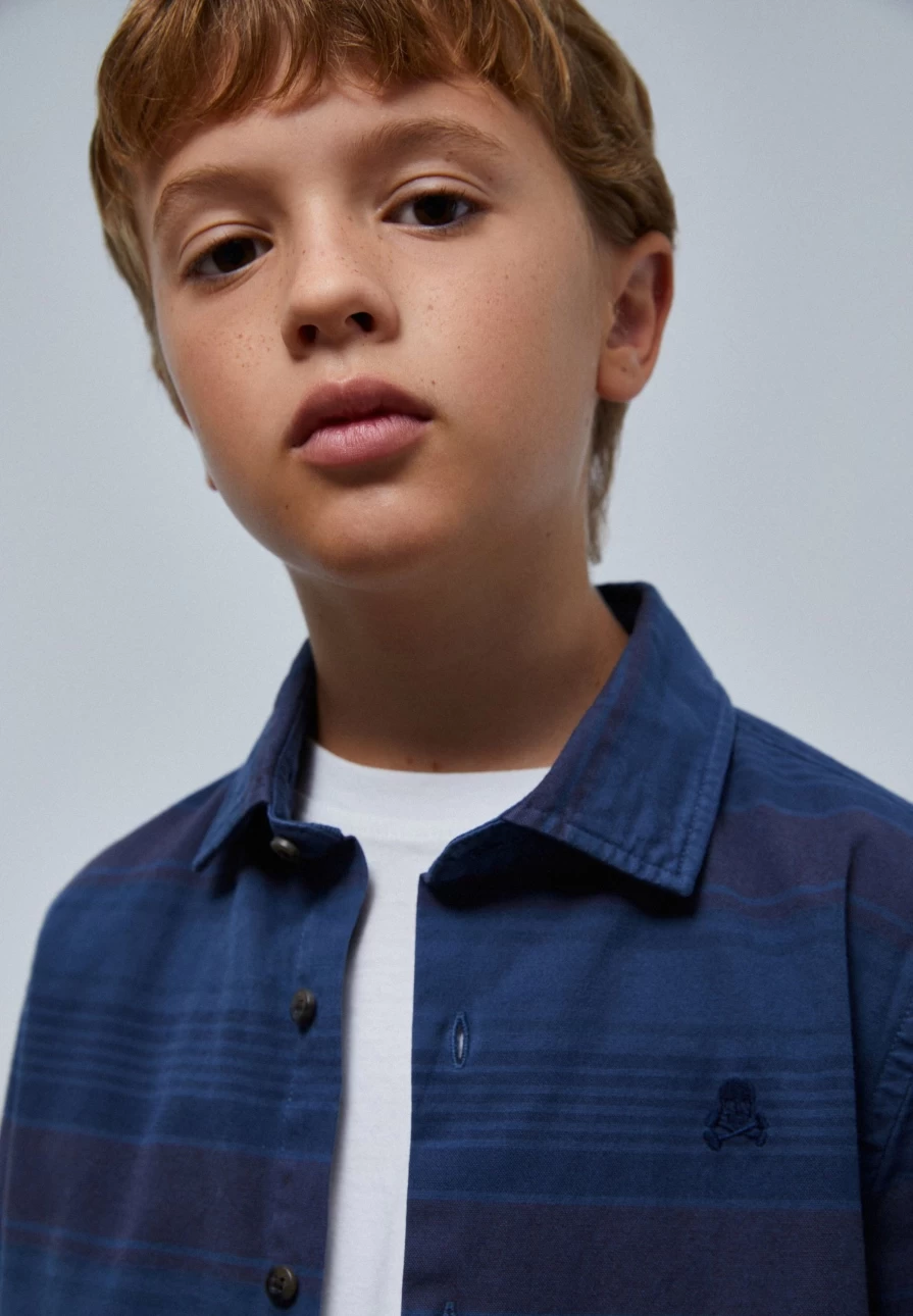 "Navy Striped Denim Shirt for Kids by ScalpersCompany – Boys & Girls Stylish Top"