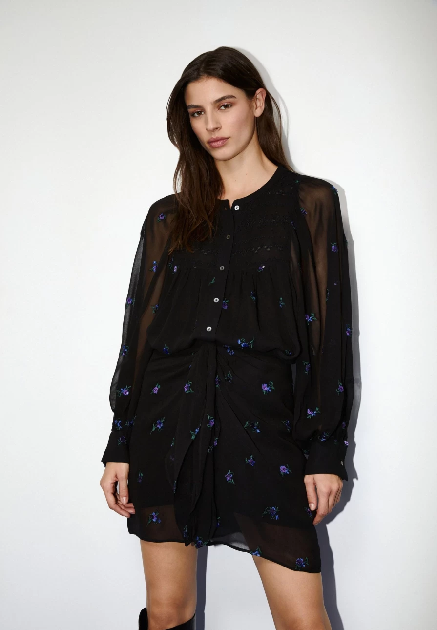 "ScalpersCompany Black Floral Sequins Skirt for Women"