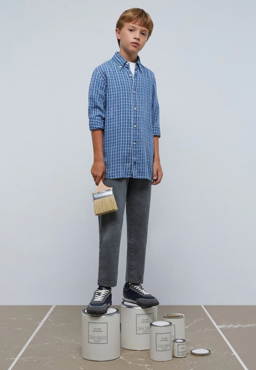 "ScalpersCompany Kids Blue Check Denim Shirt - Stylish Checked Casual Top for Children"