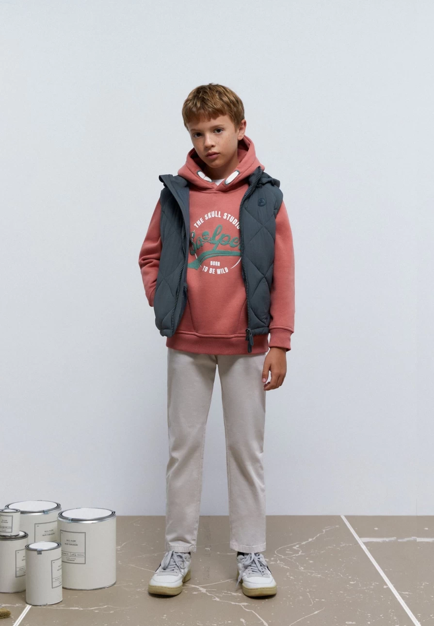 "Scalpers Company Kids Khaki Quilted Hooded Gilet – Warm Stylish Winter Vest"