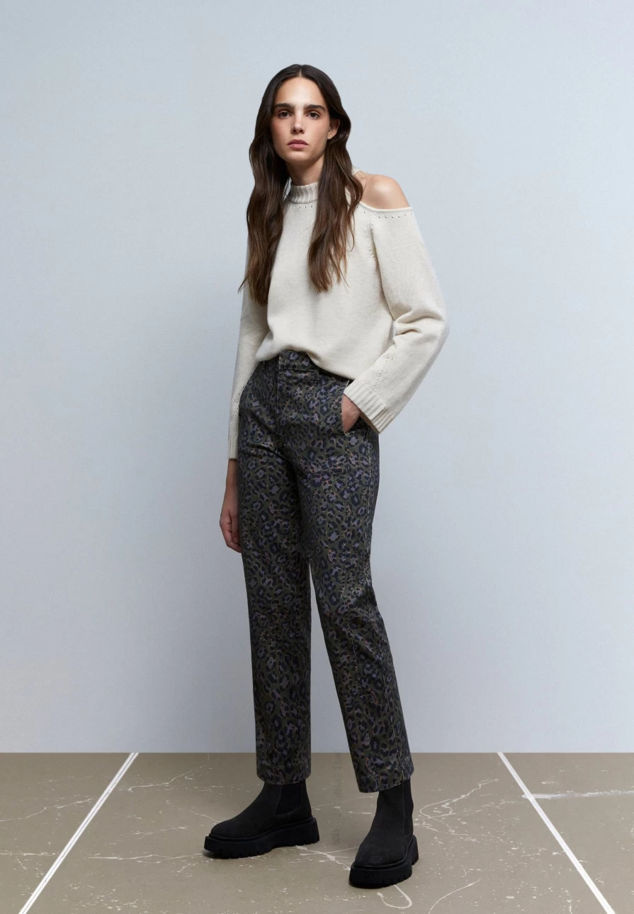"ScalpersCompany Women's Animal Print Chino Trousers - Stylish Casual Pants"