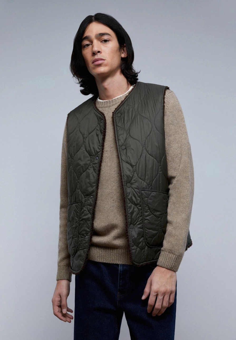 "ScalpersCompany Men's Khaki Premium Puffer Vest with Warm Shearling Lining"
