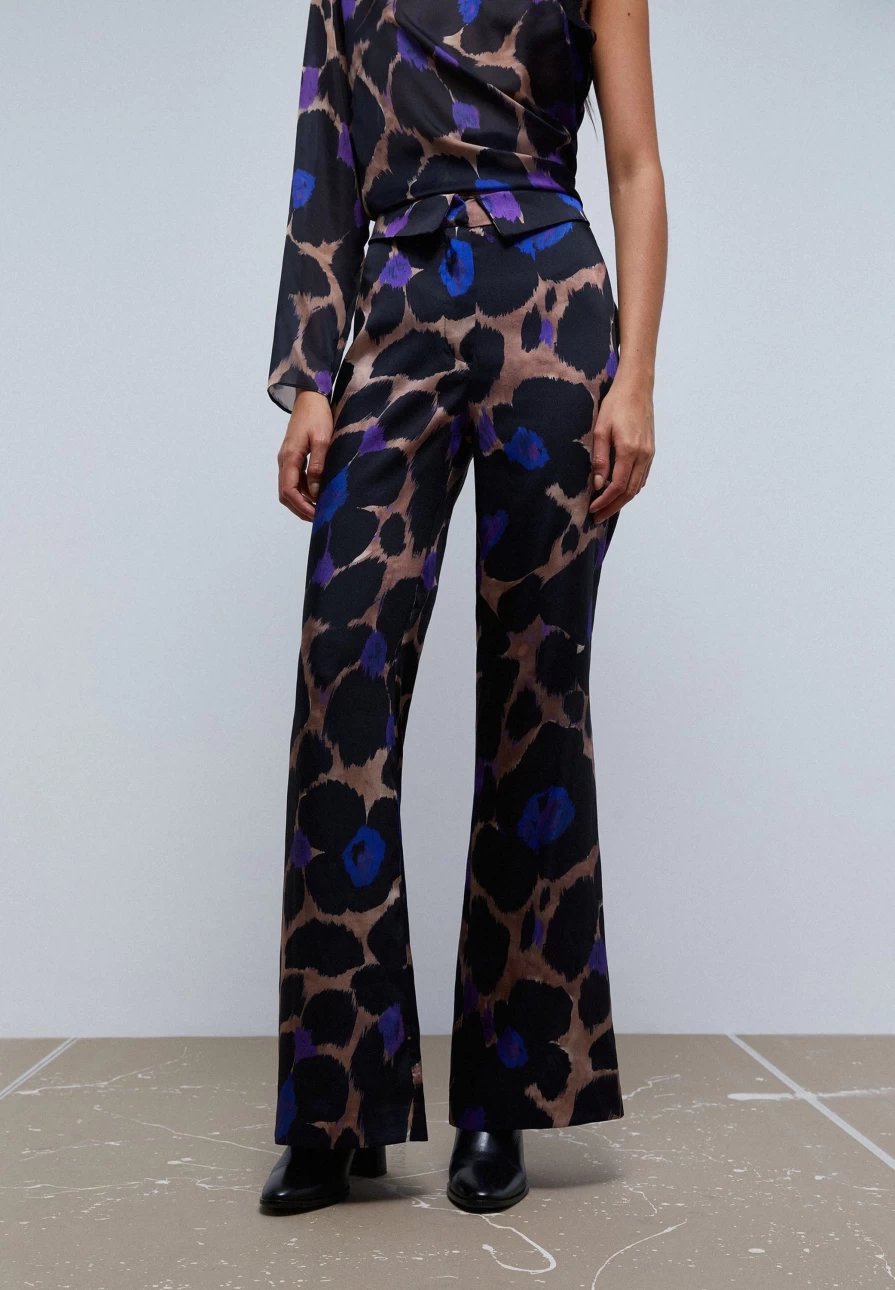 "ScalpersCompany Women's Animal Print Trousers with Unique Waist Detail Design"