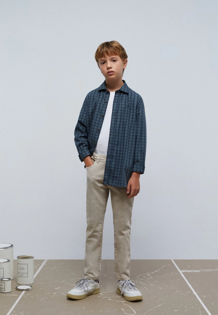 "ScalpersCompany Green Check Kids Shirt - Stylish Skull Print Checkered Top for Children"