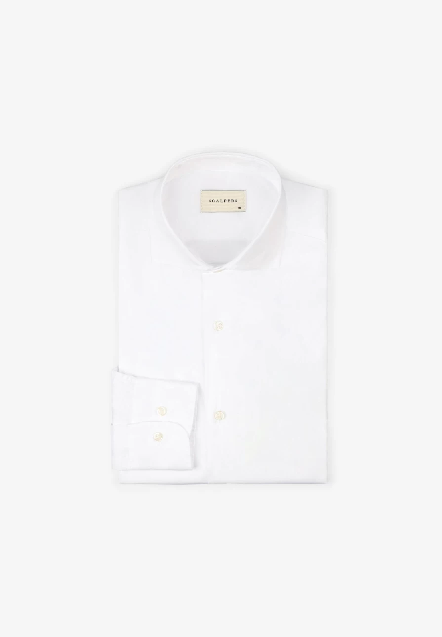 "ScalpersCompany Men's White Mixed Cuff Dress Shirt for Formal Wear"