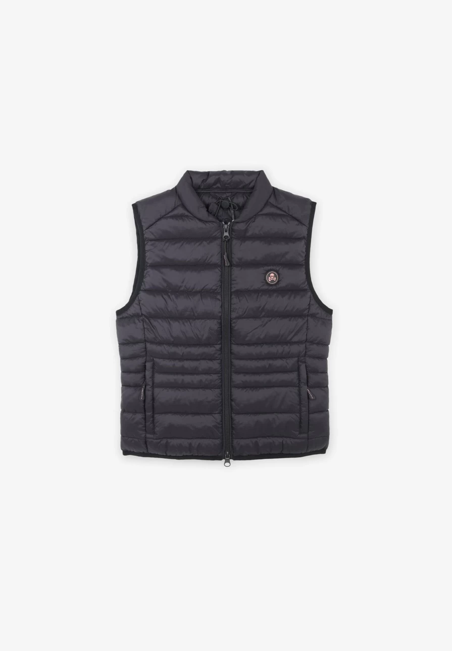 "ScalpersCompany Kids Black Skull Puffer Vest – Warm Stylish Winter Jacket"