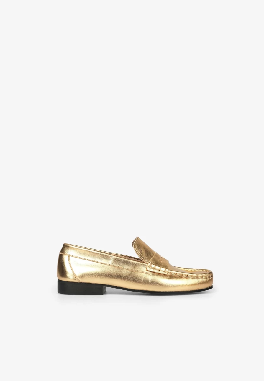 "ScalpersCompany Women's Gold Metallic Leather Loafers – Stylish & Comfortable"