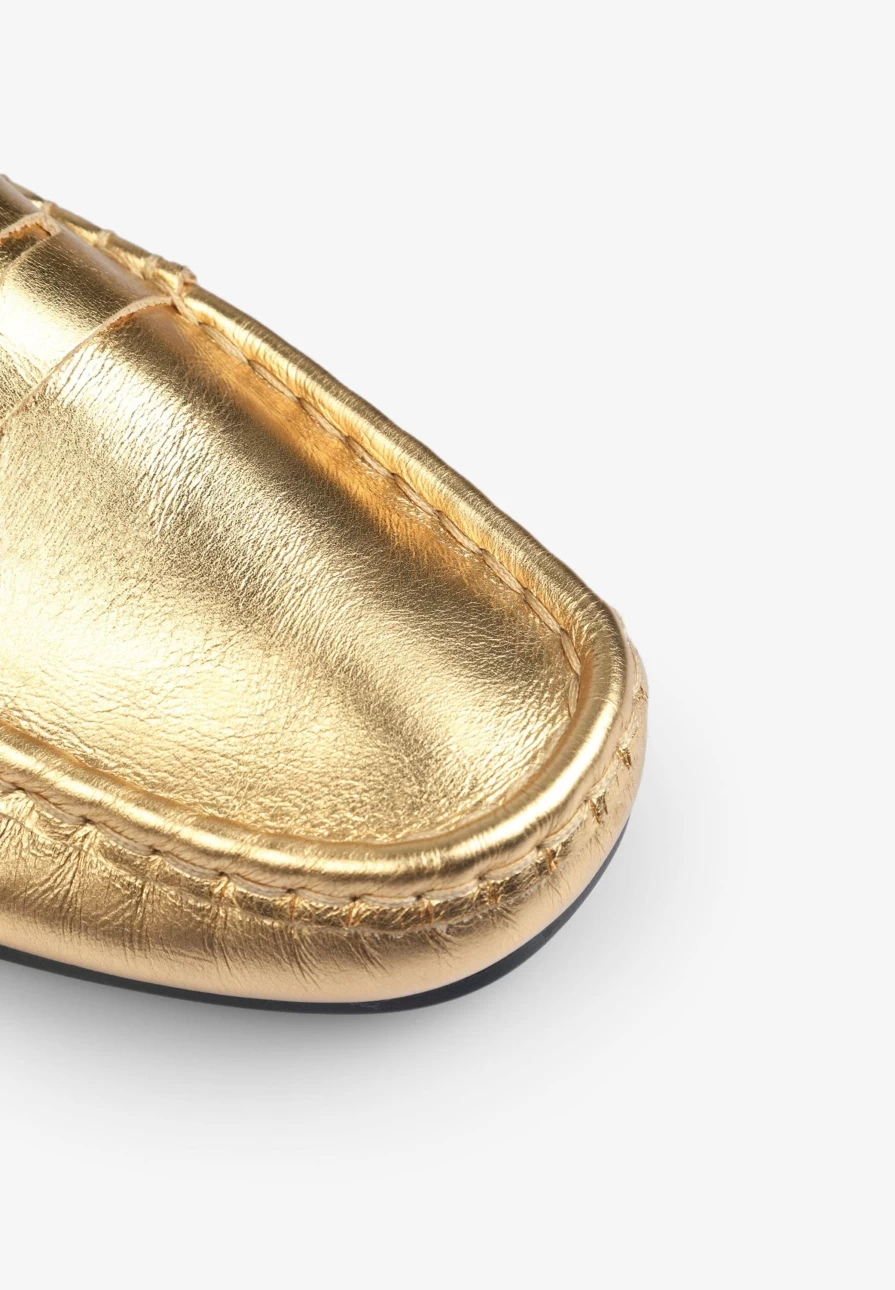"ScalpersCompany Women's Gold Metallic Leather Loafers – Stylish & Comfortable"