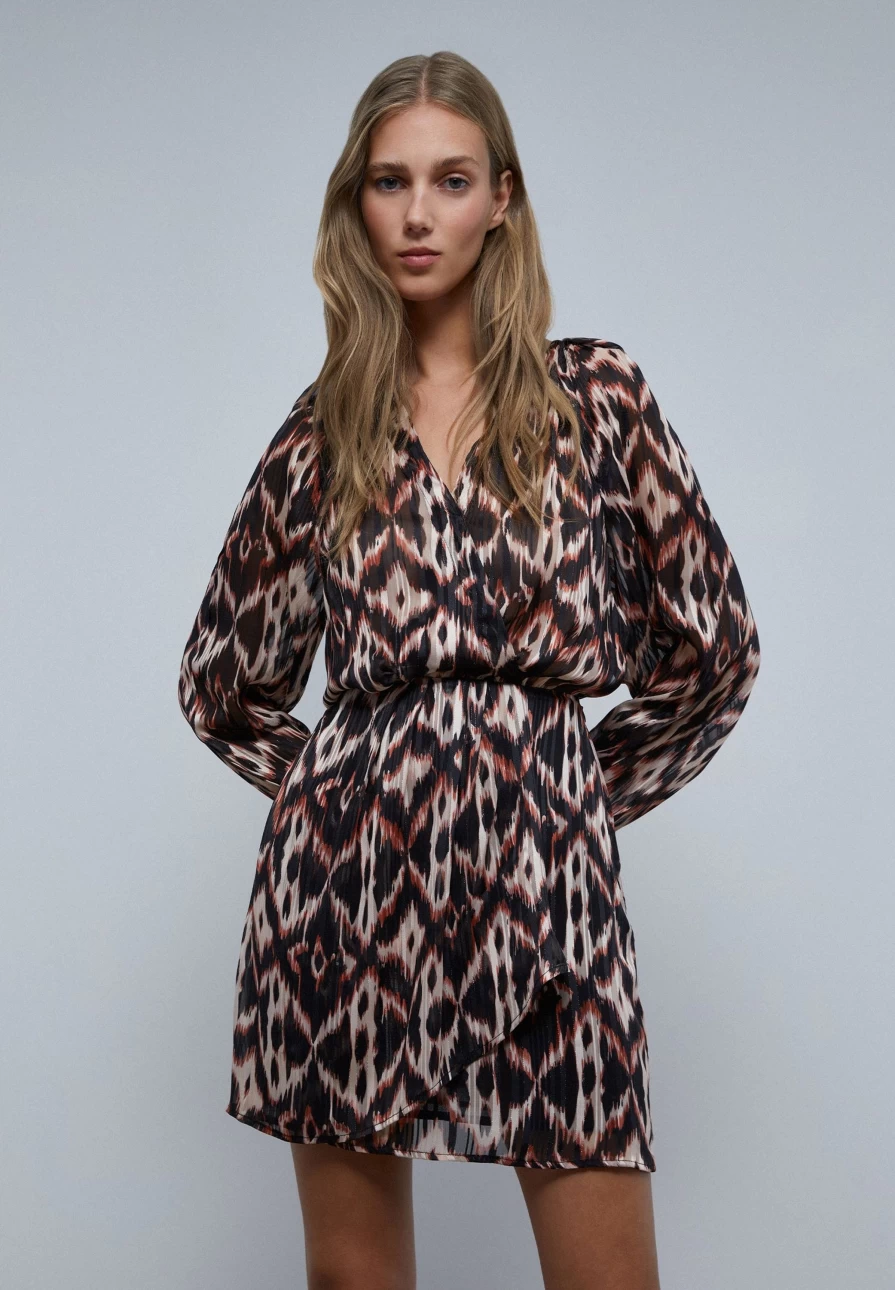 "ScalpersCompany Women's Printed Double-Breasted Mini Dress - Stylish Floral Wrap Dress for Women"