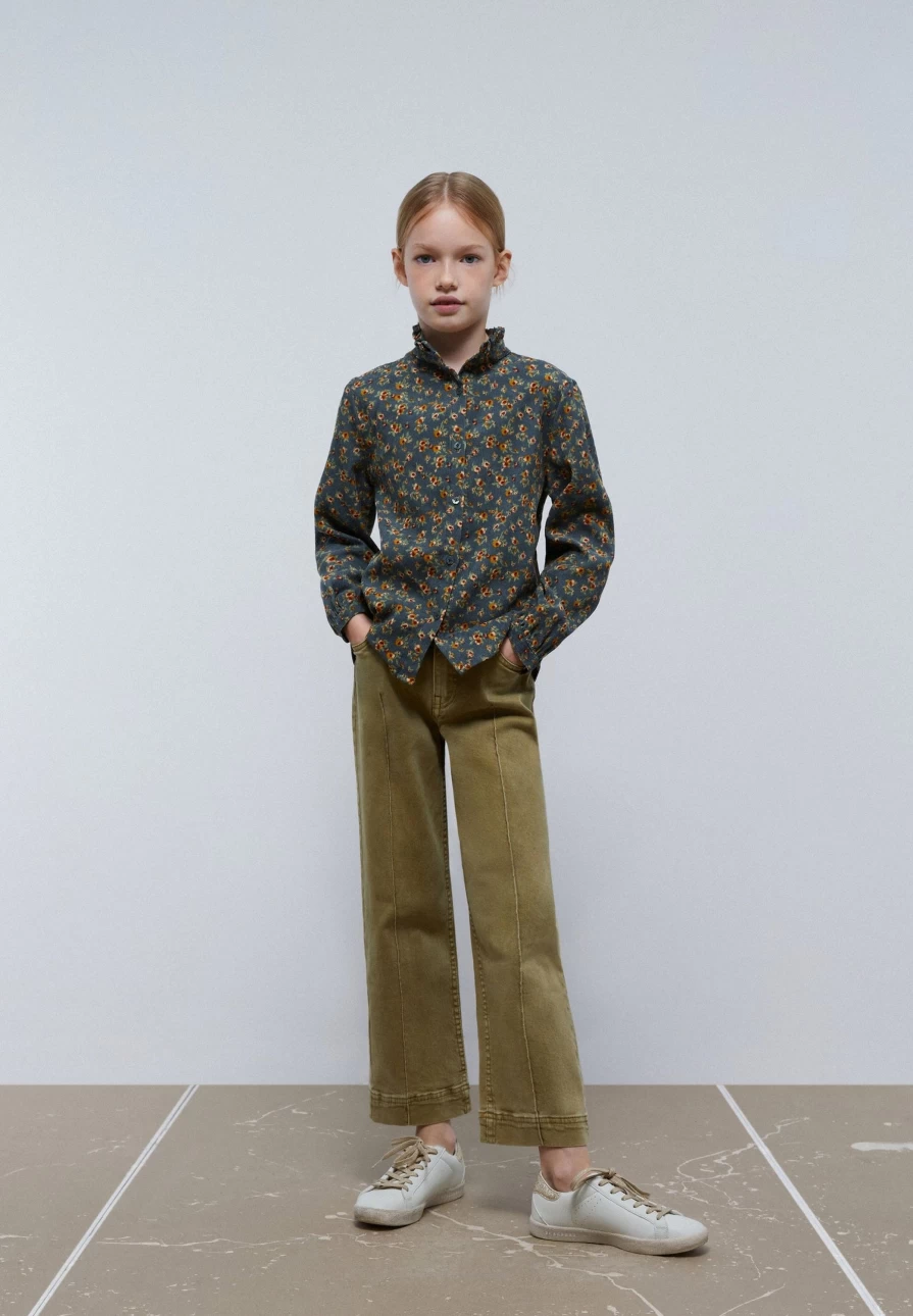 "ScalpersCompany Kids Micro Corduroy Floral Blouse for Girls - Soft Textured Top"