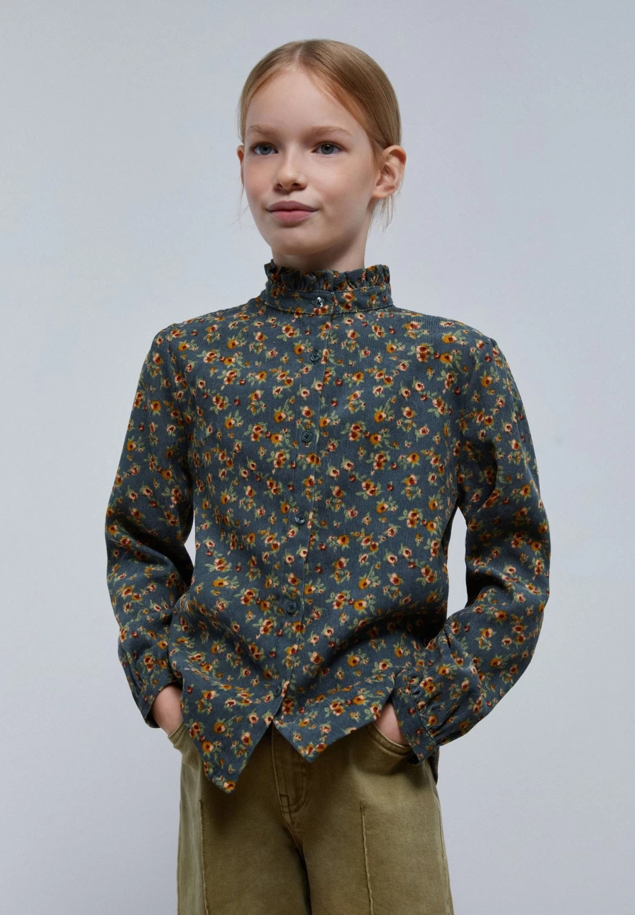 "ScalpersCompany Kids Micro Corduroy Floral Blouse for Girls - Soft Textured Top"