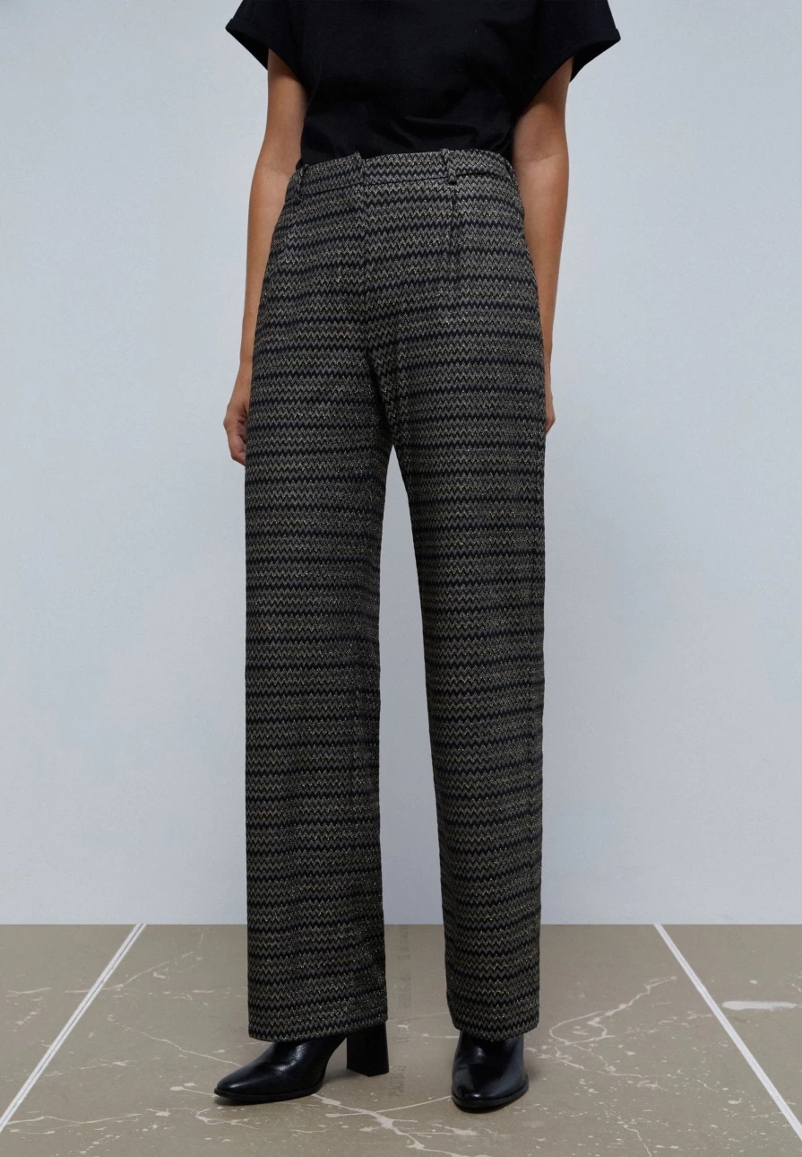"Scalpers Women's Lurex Zigzag High-Waisted Trousers - Metallic Textured Party Pants"