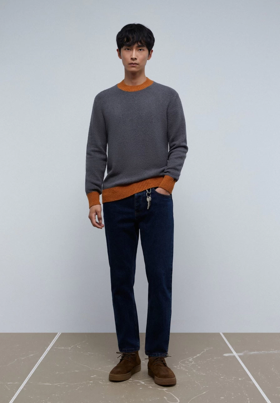 "ScalpersCompany Men's Grey Knit Sweater with Contrast Stitching Detail"