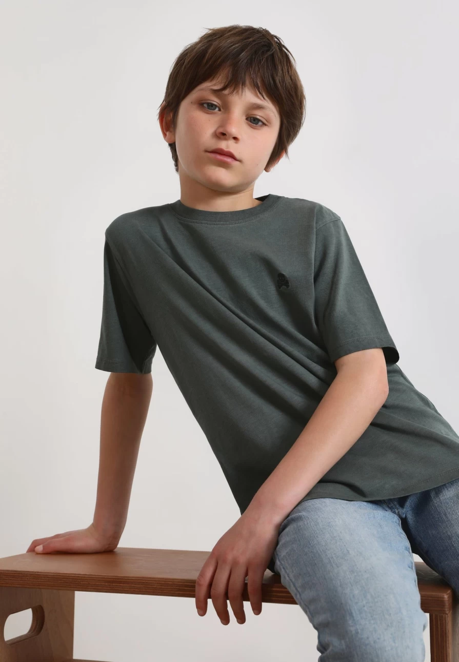 "ScalpersCompany Kids Khaki Basic Skull Print T-Shirt"