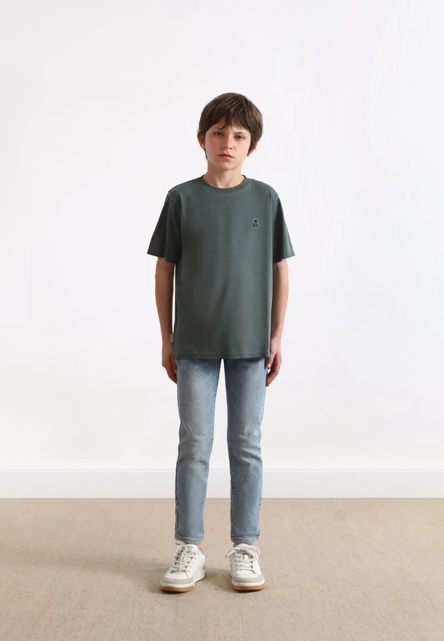 "ScalpersCompany Kids Khaki Basic Skull Print T-Shirt"