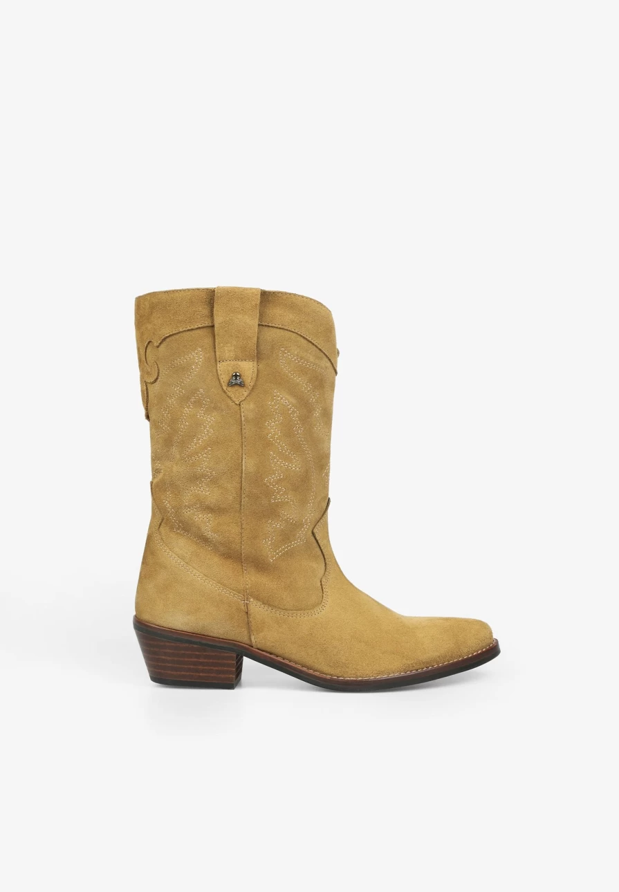 "ScalpersCompany Women's Beige Suede Cowboy Boots – Western Ankle Booties for Women"
