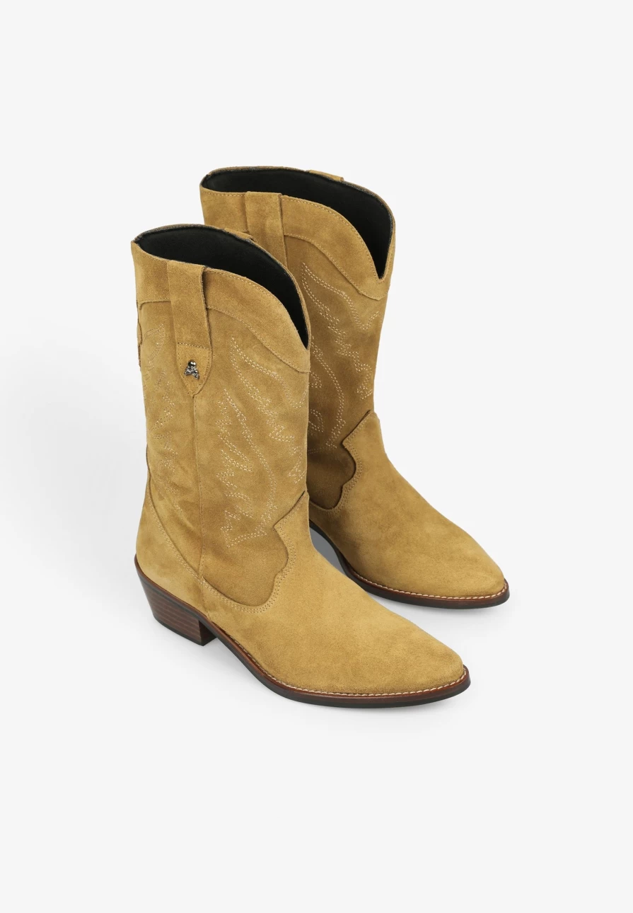 "ScalpersCompany Women's Beige Suede Cowboy Boots – Western Ankle Booties for Women"