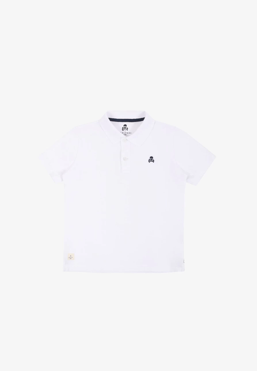 "ScalpersCompany Kids White Basic Polo Shirt With Skull Design"