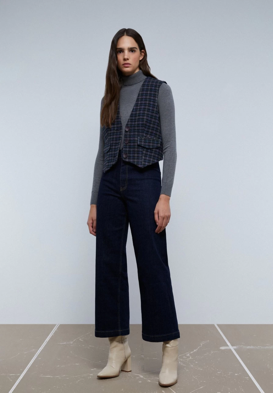 "ScalpersCompany Grey Check Gilet with Bow for Women | Stylish Waistcoat Vest"