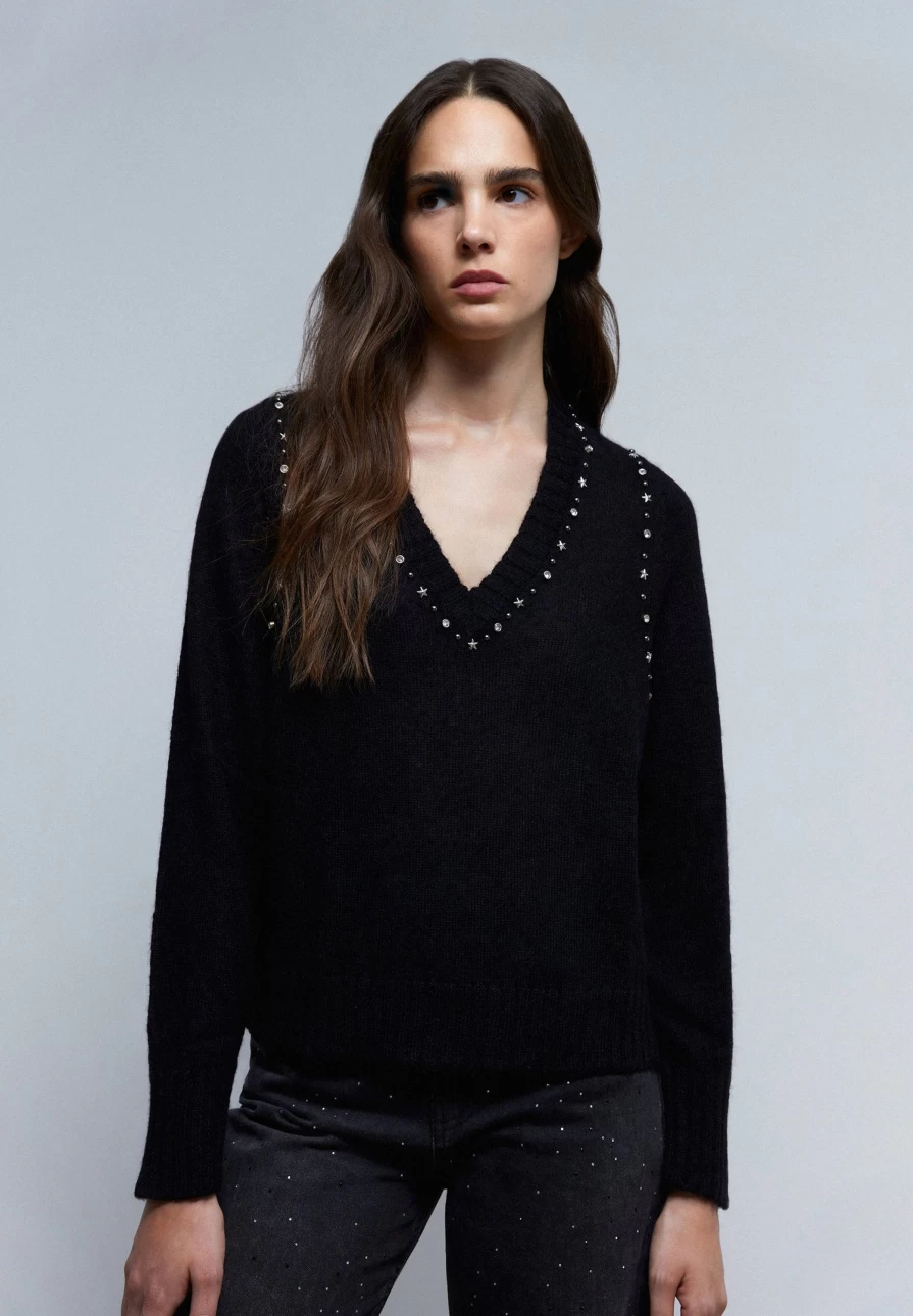 "ScalpersCompany Women's Knit Sweater with Studs - Stylish Embellished Pullover"