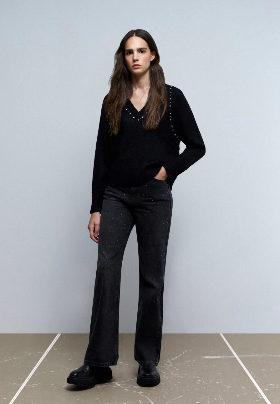 "ScalpersCompany Women's Knit Sweater with Studs - Stylish Embellished Pullover"