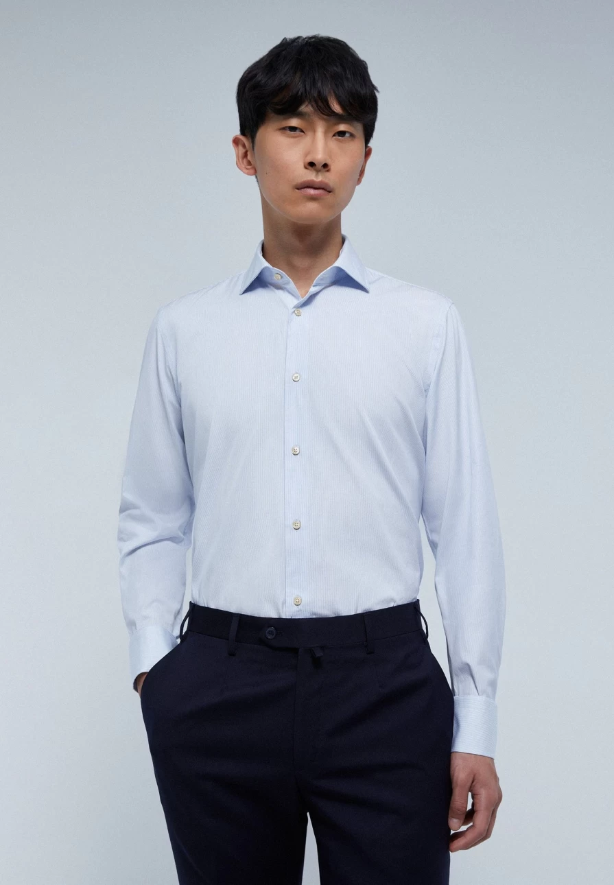 "ScalpersCompany Men's Slim Fit Smart Shirt - Blue Stripes Stylish Formal Wear"