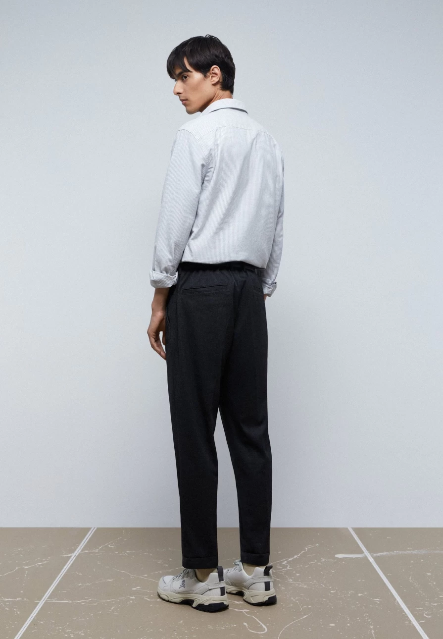 "ScalpersCompany Men's Dark Grey Trousers with Double Darts - Slim Fit Formal Pants"