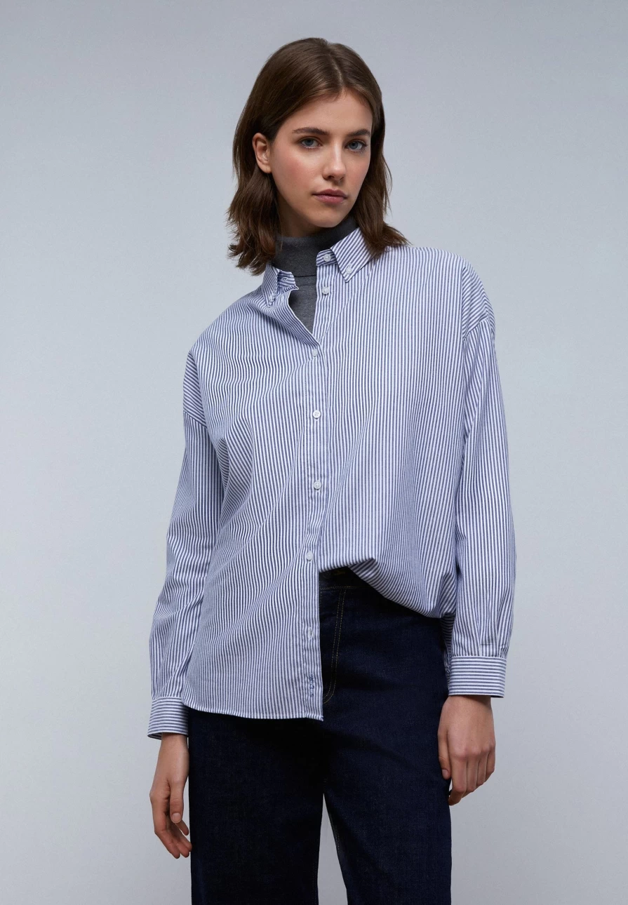 "ScalpersCompany Women's Blue Stripes Boppy Shirt – Comfort & Style"