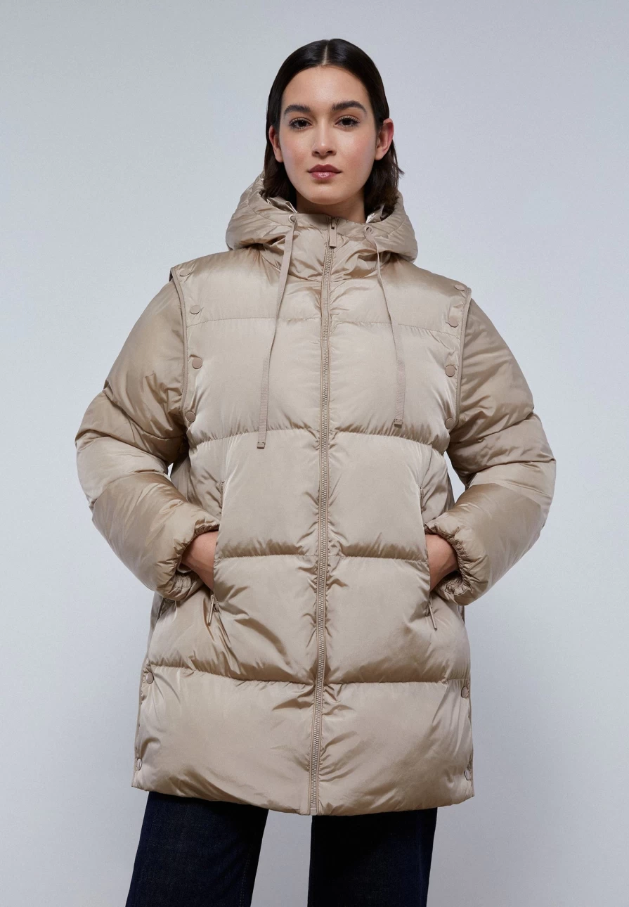 "ScalpersCompany Women's Long Parka Jacket with Removable Sleeves – Versatile Winter Coat"