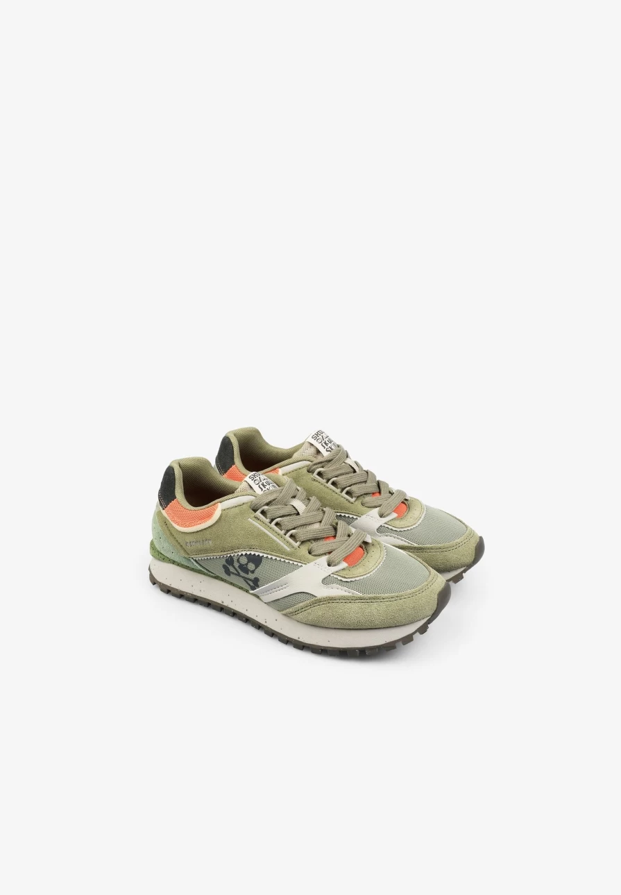 "ScalpersCompany Kids Khaki Skull Print Fabric Sneakers"