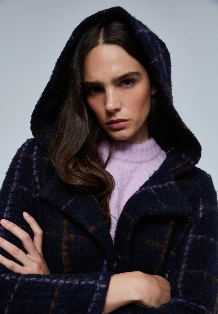 "ScalpersCompany Women's Checkered Hooded Coat – Stylish Winter Outerwear"