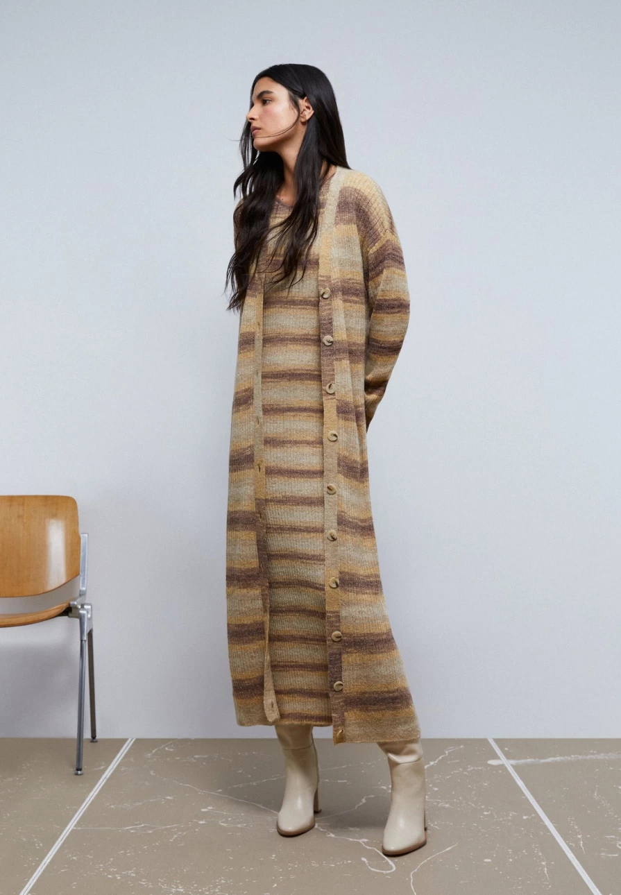 "Scalpers Company Women's Striped Knitted Midi Dress - Elegant Casual Bodycon Style"
