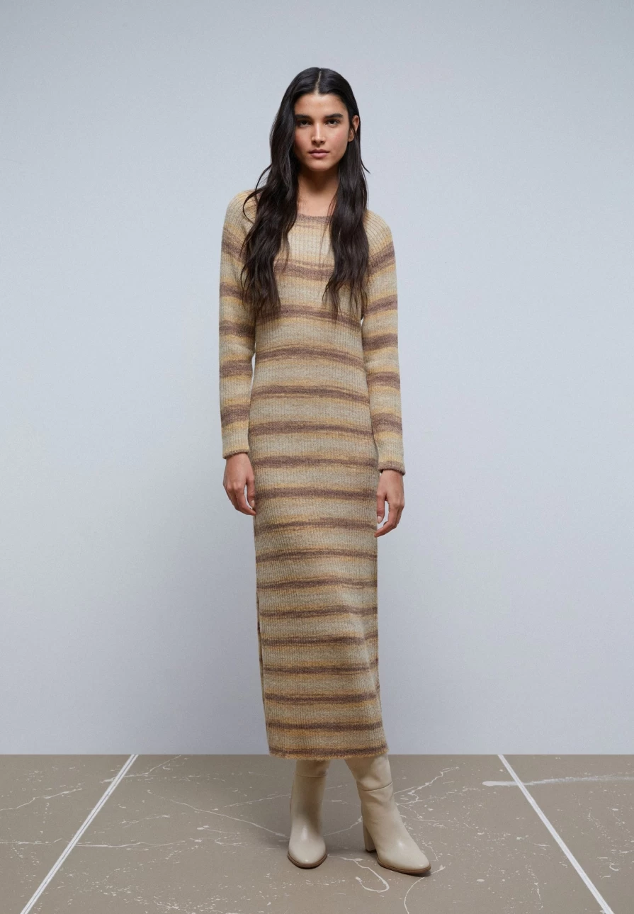 "Scalpers Company Women's Striped Knitted Midi Dress - Elegant Casual Bodycon Style"