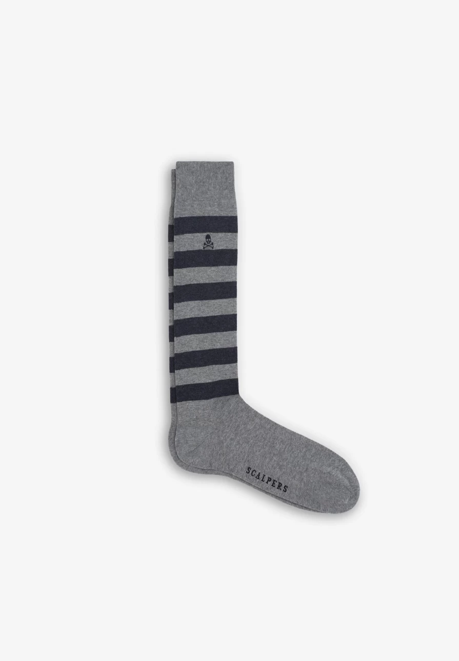 "ScalpersCompany Men's Striped Skull Print Socks - Edgy Skull Design for Men"