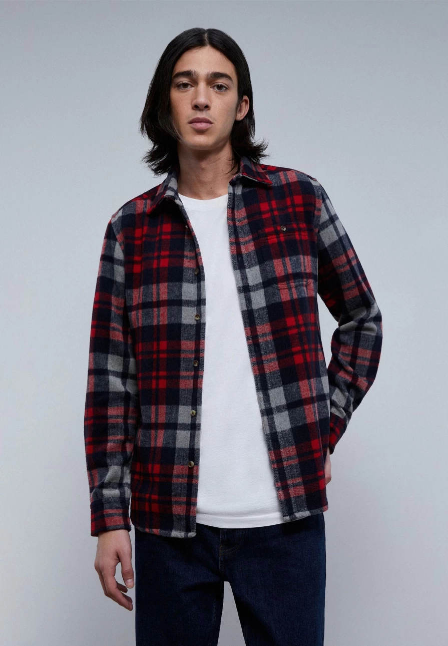 "ScalpersCompany Men's Checked Flannel Overshirt - Classic Plaid Shirt for Men"