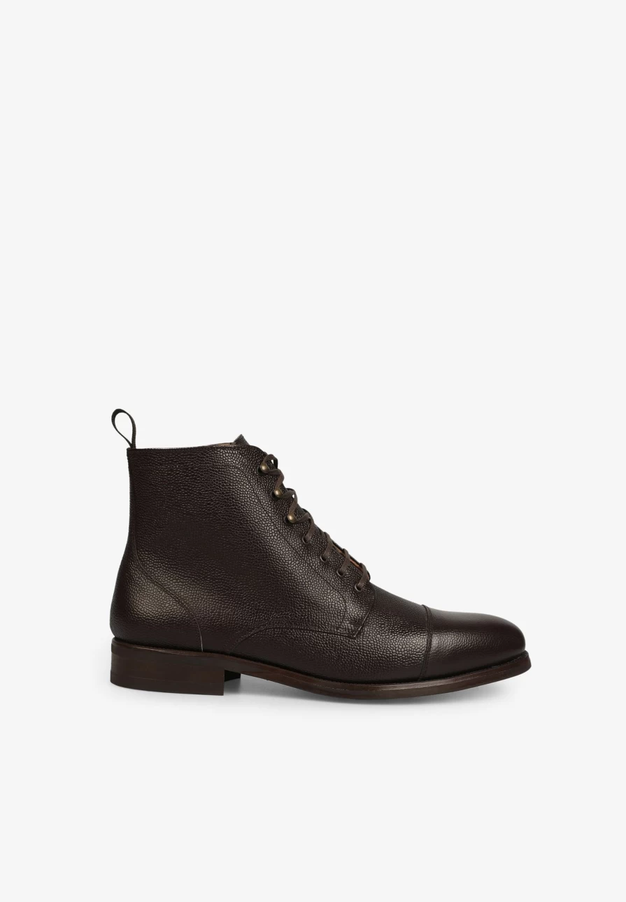 "ScalpersCompany Men's Dark Brown Leather Lace-Up Ankle Boots"