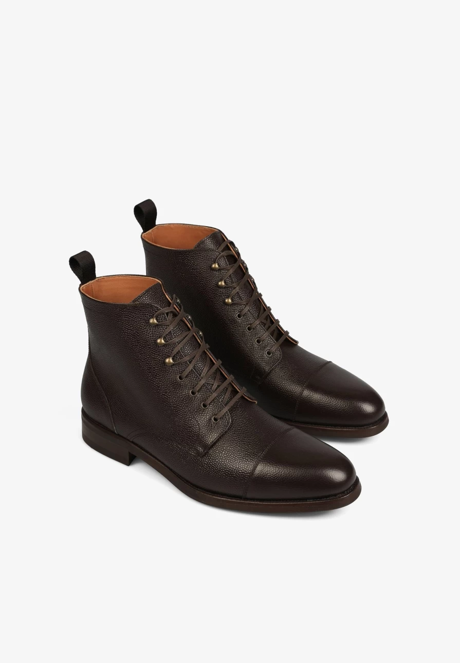 "ScalpersCompany Men's Dark Brown Leather Lace-Up Ankle Boots"