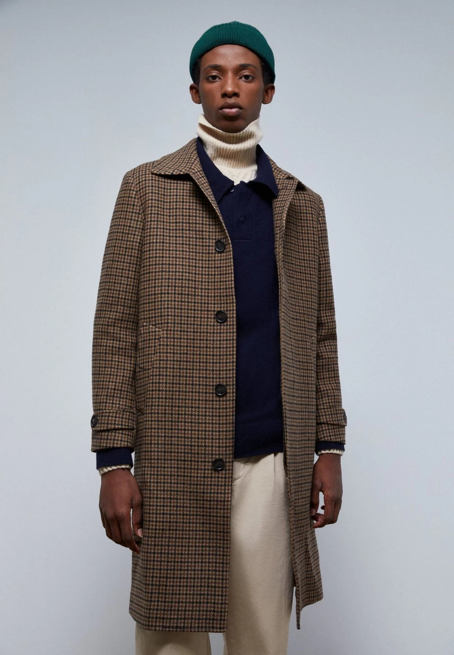 "ScalpersCompany Men's Classic Houndstooth Wool Coat – Timeless Checkered Overcoat"