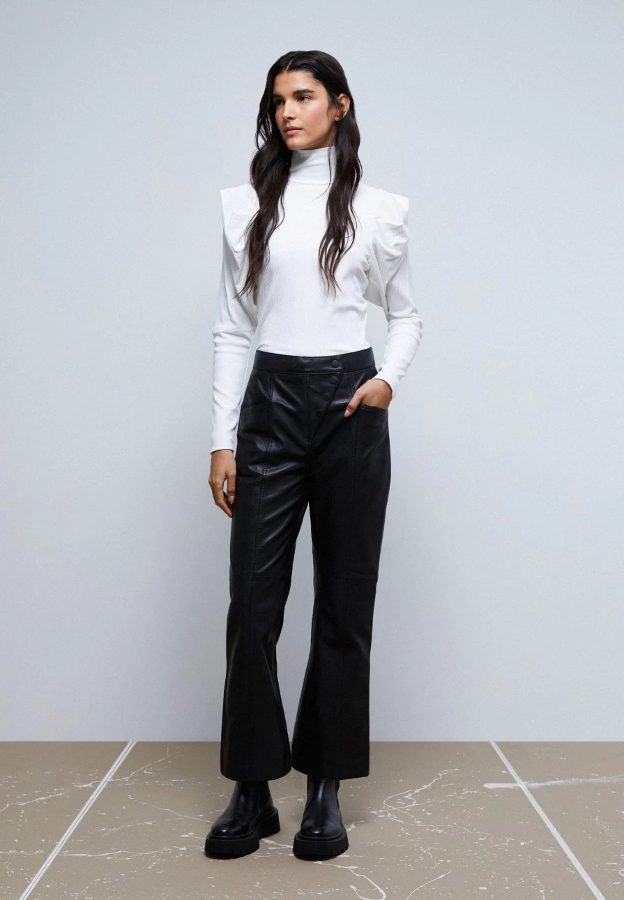 "ScalpersCompany Women's Ankle Flare Leather Pants - Stylish High-Waisted Faux Leather Trousers for Women"